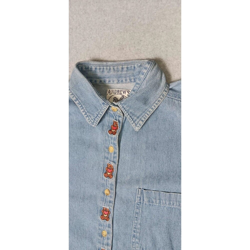Vintage Andrews Blues Embroidered Button Up Denim Jean Shirt Womens Medium Teddy - Picture 4 of 16